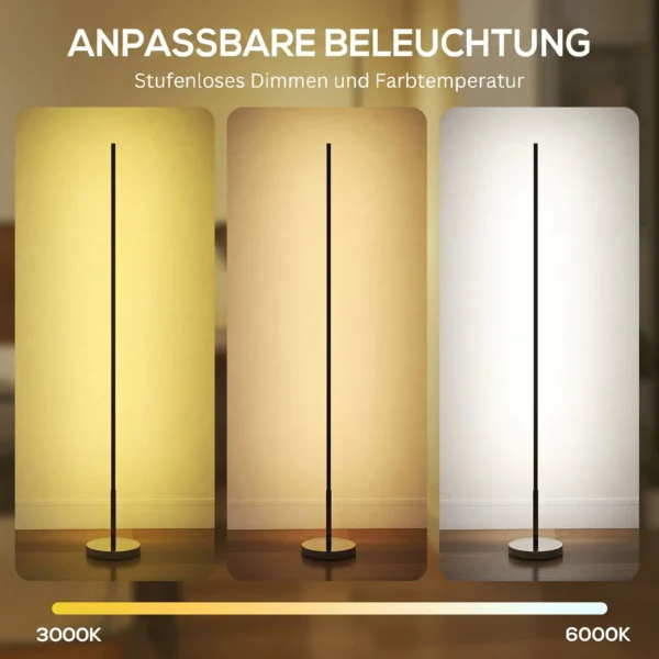 LED Staande Lamp Woonkamer Met Instelbare Kleurtemperatuur Voor Slaapkamer, Kantoor, 20 X 20 X 150 Cm
