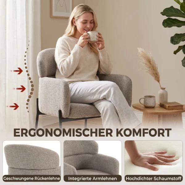 Loungestoel Voor De Woonkamer Met Chenille look, Armleuningen, Metalen Poten Voor De Slaapkamer, Lichtbruin