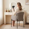 Loungestoel Voor De Woonkamer Met Chenille look, Armleuningen, Metalen Poten Voor De Slaapkamer, Lichtbruin