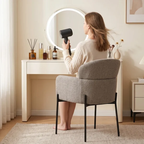 Loungestoel Voor De Woonkamer Met Chenille look, Armleuningen, Metalen Poten Voor De Slaapkamer, Lichtbruin