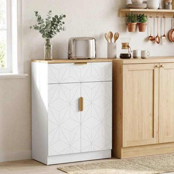 Modern Dressoir, Opbergkast Met Lade En Verstelbaar Rek, Wit