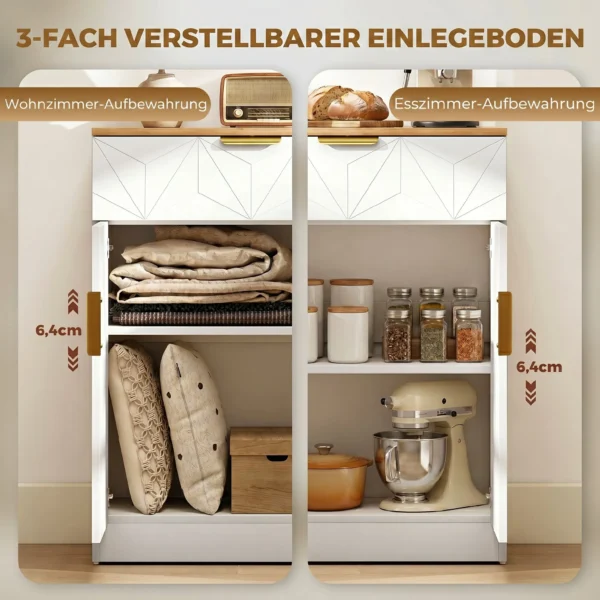 Modern Dressoir, Opbergkast Met Lade En Verstelbaar Rek, Wit