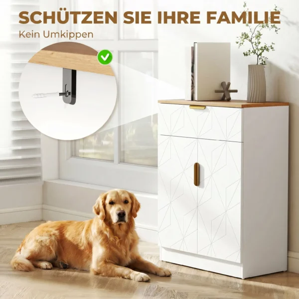 Modern Dressoir, Opbergkast Met Lade En Verstelbaar Rek, Wit