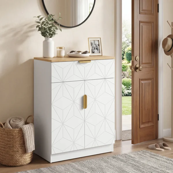 Modern Dressoir, Opbergkast Met Lade En Verstelbaar Rek, Wit