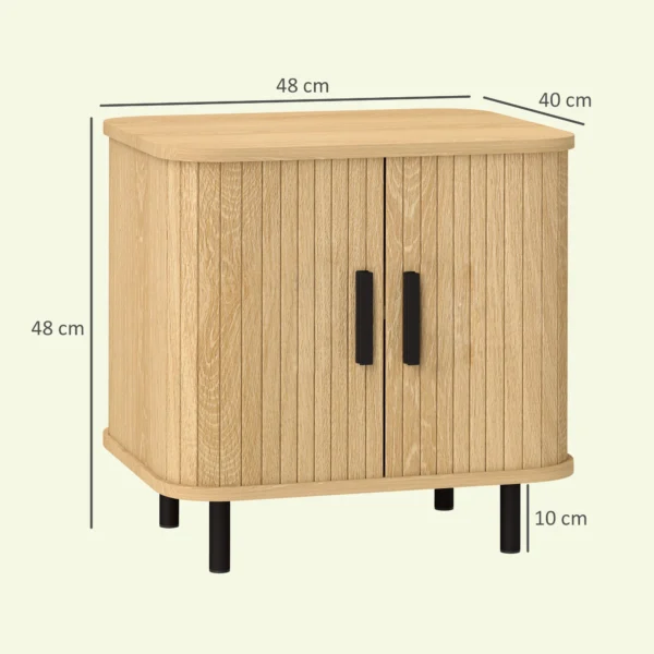 Nachtkastje Bijzettafel Met Lamellendeuren En Stalen Poten, Voor Slaapkamer En Woonkamer, Eiken