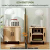 Nachtkastje Bijzettafel Met Lamellendeuren En Stalen Poten, Voor Slaapkamer En Woonkamer, Eiken