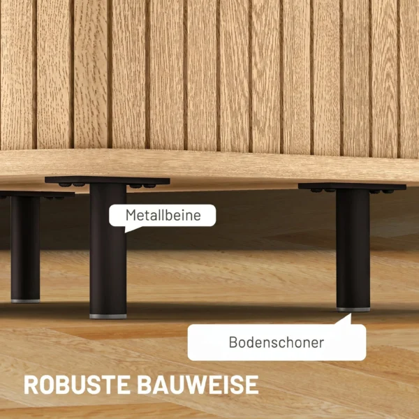 Nachtkastje Bijzettafel Met Lamellendeuren En Stalen Poten, Voor Slaapkamer En Woonkamer, Eiken