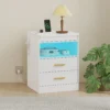 Nachtkastje, Bijzettafel Met Oplaadstation En RGB LED verlichting, Hoogglans Wit