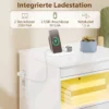 Nachtkastje, Bijzettafel Met Oplaadstation En RGB LED verlichting, Hoogglans Wit