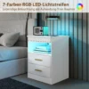 Nachtkastje, Bijzettafel Met Oplaadstation En RGB LED verlichting, Hoogglans Wit