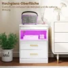 Nachtkastje, Bijzettafel Met Oplaadstation En RGB LED verlichting, Hoogglans Wit