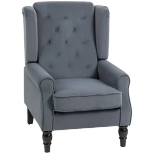 Oorfauteuil Relaxfauteuil Stoel, Vintage Design, Knoopstiksels, Gedraaide Poten, 74 Cm X 86 Cm X 102 Cm, Grijs