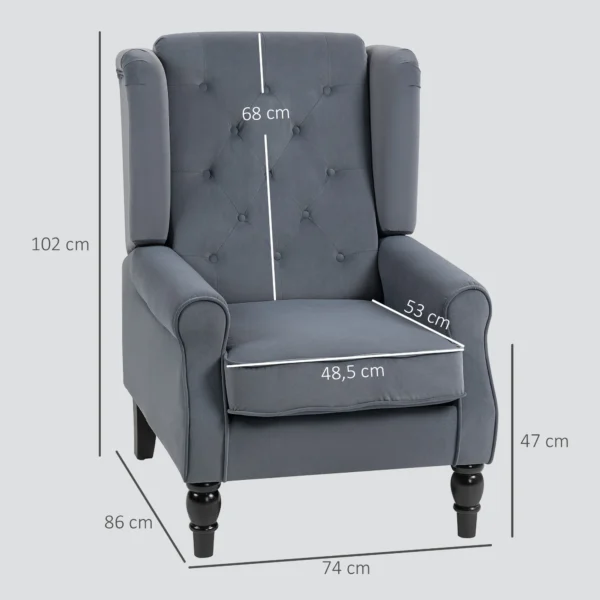 Oorfauteuil Relaxfauteuil Stoel, Vintage Design, Knoopstiksels, Gedraaide Poten, 74 Cm X 86 Cm X 102 Cm, Grijs