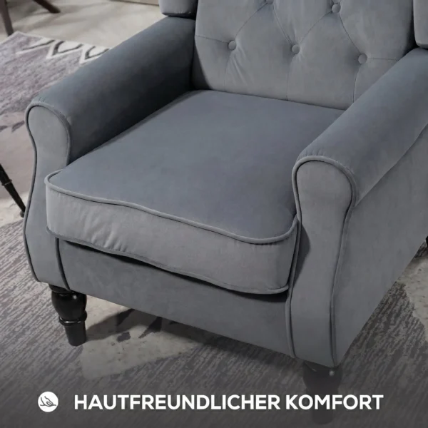 Oorfauteuil Relaxfauteuil Stoel, Vintage Design, Knoopstiksels, Gedraaide Poten, 74 Cm X 86 Cm X 102 Cm, Grijs