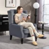 Oorfauteuil Relaxfauteuil Stoel, Vintage Design, Knoopstiksels, Gedraaide Poten, 74 Cm X 86 Cm X 102 Cm, Grijs