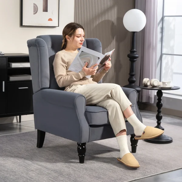 Oorfauteuil Relaxfauteuil Stoel, Vintage Design, Knoopstiksels, Gedraaide Poten, 74 Cm X 86 Cm X 102 Cm, Grijs