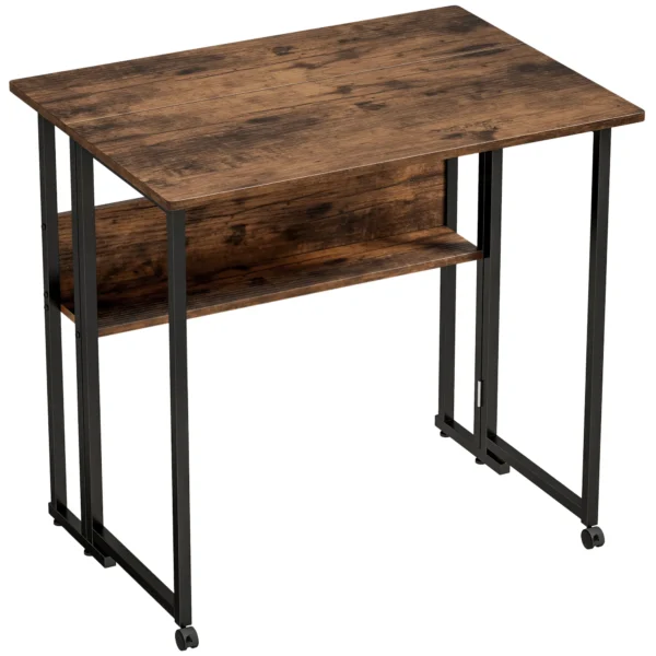 Opklapbare Bureau Met Opbergvak, 80 Cm Klaptafel Voor Kleine Ruimtes, Kantoor, Rustiek Bruin