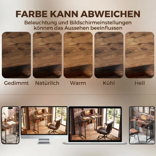 Opklapbare Bureau Met Opbergvak, 80 Cm Klaptafel Voor Kleine Ruimtes, Kantoor, Rustiek Bruin