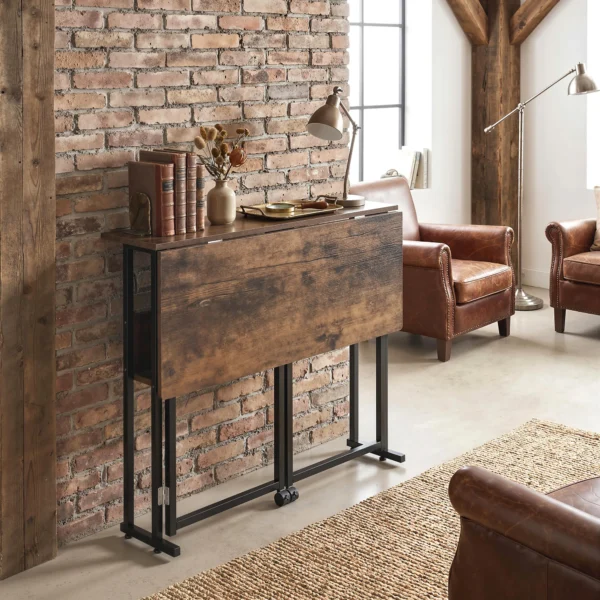 Opklapbare Bureau Met Opbergvak, 80 Cm Klaptafel Voor Kleine Ruimtes, Kantoor, Rustiek Bruin