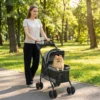Opvouwbare Hondenwagen Met Kussen, Netvensters, Drankhouder, 360° Draaibare Wielen Voor Kleine Honden Tot 10kg Grijs