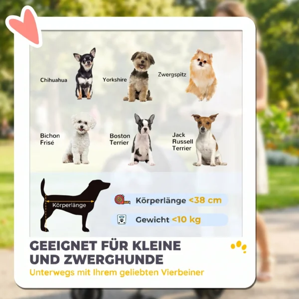 Opvouwbare Hondenwagen Met Kussen, Netvensters, Drankhouder, 360° Draaibare Wielen Voor Kleine Honden Tot 10kg Grijs