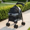 Opvouwbare Hondenwagen Met Kussen, Netvensters, Drankhouder, 360° Draaibare Wielen Voor Kleine Honden Tot 10kg Grijs