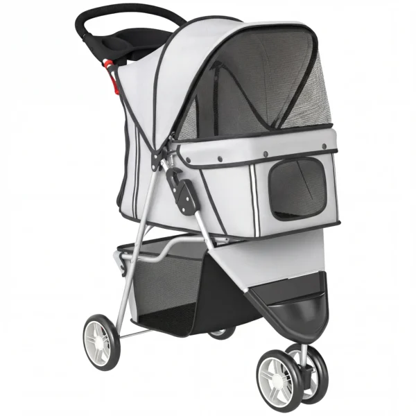 Opvouwbare Hondenwagen Met Opbergmand, Kussen, Netvenster, Drankhouder Voor Kleine Honden Tot 10kg Grijs