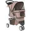 Opvouwbare Hondenwagen Met Opbergmand, Kussen, Netvenster, Drankhouder Voor Kleine Honden Tot 10kg, Koffiekleur