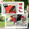 Opvouwbare Hondenwagen Met Reflecterende Strepen, Opbergmand En Kussen Voor Kleine Honden Tot 10 Kg 77x44x102cm Rood
