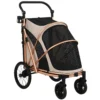 Opvouwbare Hondenwagen Voor Honden Tot 20 Kg Met 360° Draaiwielen, Netvensters, Kussen, Verstelbare Handgreep, Lichtbruin