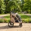 Opvouwbare Hondenwagen Voor Honden Tot 20 Kg Met 360° Draaiwielen, Netvensters, Kussen, Verstelbare Handgreep, Lichtbruin