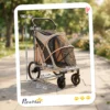 Opvouwbare Hondenwagen Voor Honden Tot 20 Kg Met 360° Draaiwielen, Netvensters, Kussen, Verstelbare Handgreep, Lichtbruin