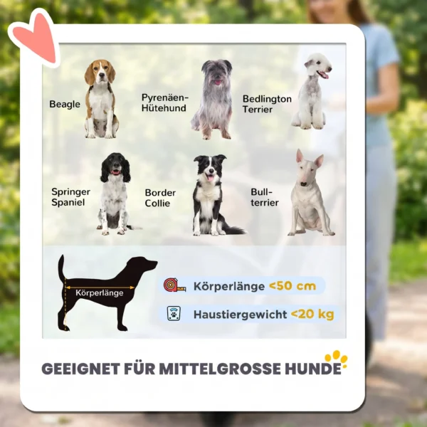 Opvouwbare Hondenwagen Voor Honden Tot 20 Kg Met 360° Draaiwielen, Netvensters, Kussen, Verstelbare Handgreep, Lichtbruin