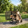 Opvouwbare Hondenwagen Voor Honden Tot 20 Kg Met 360° Draaiwielen, Netvensters, Kussen, Verstelbare Handgreep, Lichtbruin