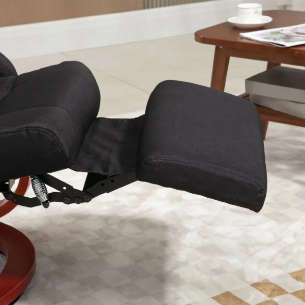 Relaxstoel Met Ligfunctie, Televisiestoel Met Hoge Rugleuning, Ergonomische Armleuning, Voetensteun, Houten Basis, Linnenlook