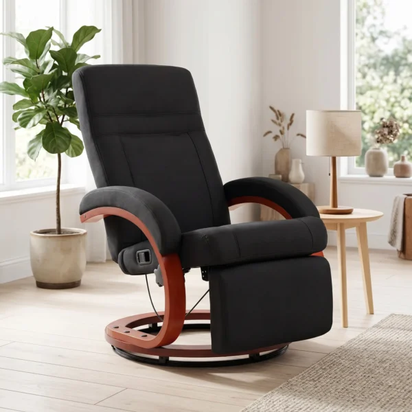 Relaxstoel Met Ligfunctie, Televisiestoel Met Hoge Rugleuning, Ergonomische Armleuning, Voetensteun, Houten Basis, Linnenlook