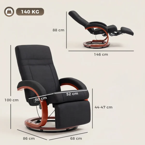Relaxstoel Met Ligfunctie, Televisiestoel Met Hoge Rugleuning, Ergonomische Armleuning, Voetensteun, Houten Basis, Linnenlook