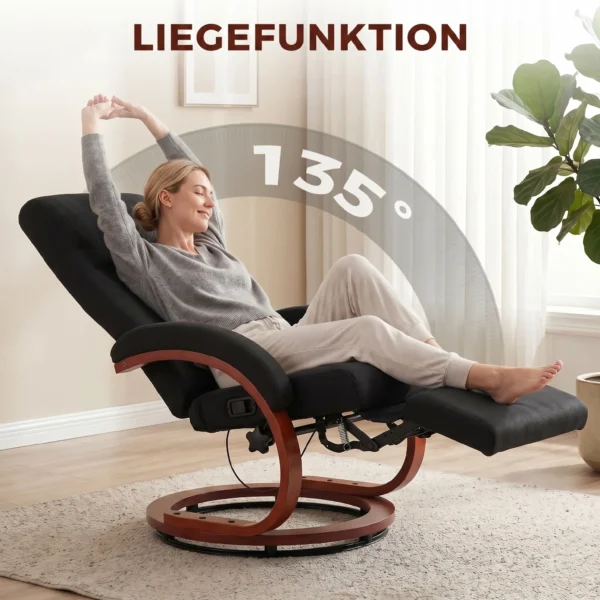 Relaxstoel Met Ligfunctie, Televisiestoel Met Hoge Rugleuning, Ergonomische Armleuning, Voetensteun, Houten Basis, Linnenlook