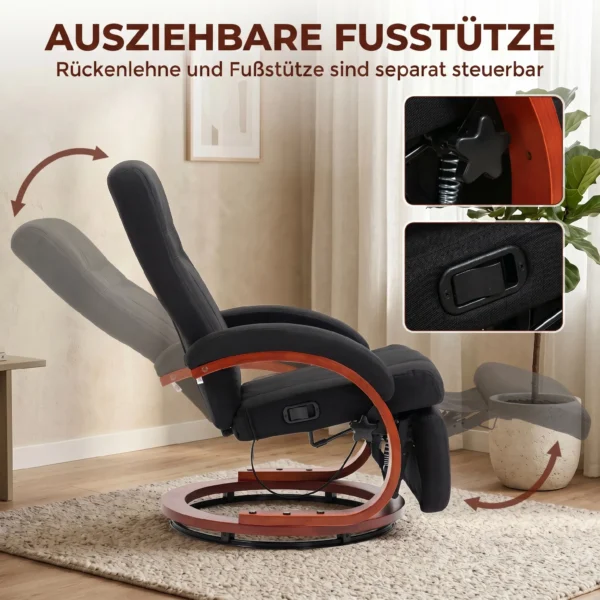 Relaxstoel Met Ligfunctie, Televisiestoel Met Hoge Rugleuning, Ergonomische Armleuning, Voetensteun, Houten Basis, Linnenlook