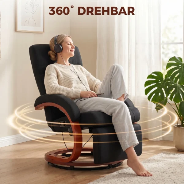 Relaxstoel Met Ligfunctie, Televisiestoel Met Hoge Rugleuning, Ergonomische Armleuning, Voetensteun, Houten Basis, Linnenlook