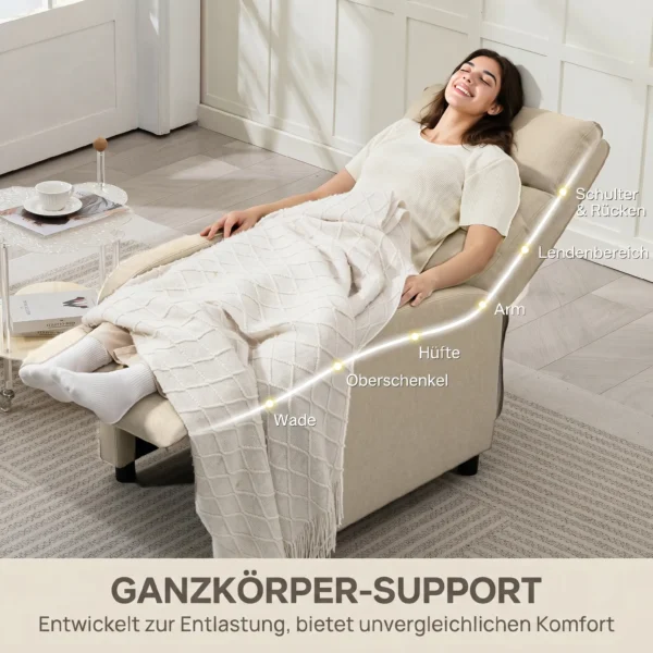 Relaxstoel Met Ligfunctie, Uitschuifbaar Voetgedeelte, Pocketvering, Tot 150 Kg, Beige