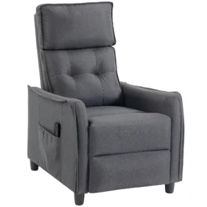 Relaxstoel Met Vibratiemassage, Linnen look, Inklapbaar Met Veerpolstering, Voetensteun, Grijs