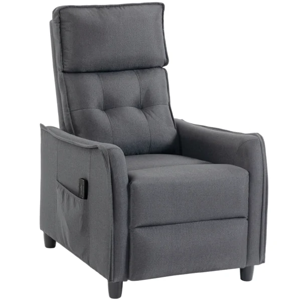 Relaxstoel Met Vibratiemassage, Linnen look, Inklapbaar Met Veerpolstering, Voetensteun, Grijs