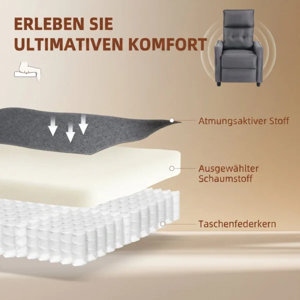 Relaxstoel Met Vibratiemassage, Linnen look, Inklapbaar Met Veerpolstering, Voetensteun, Grijs