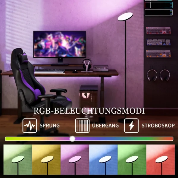 RGB Uplighter Staande Lamp, Dimbare Lamp Met Afstandsbediening & Touch Bediening, 350° Draaibare Kop, Zwart