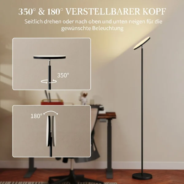 RGB Uplighter Staande Lamp, Dimbare Lamp Met Afstandsbediening & Touch Bediening, 350° Draaibare Kop, Zwart