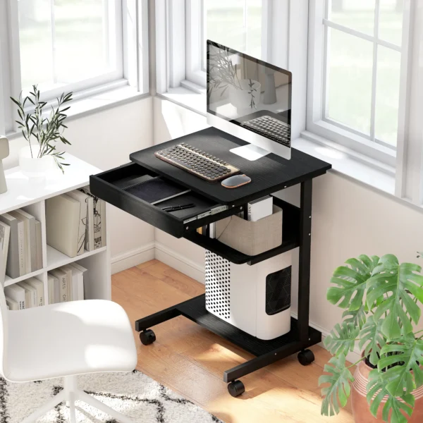 Rolbureau Met Lade En Planken, 4 Wielen, Compact, Spaanplaat, Metaal