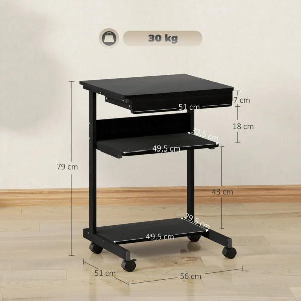 Rolbureau Met Lade En Planken, 4 Wielen, Compact, Spaanplaat, Metaal