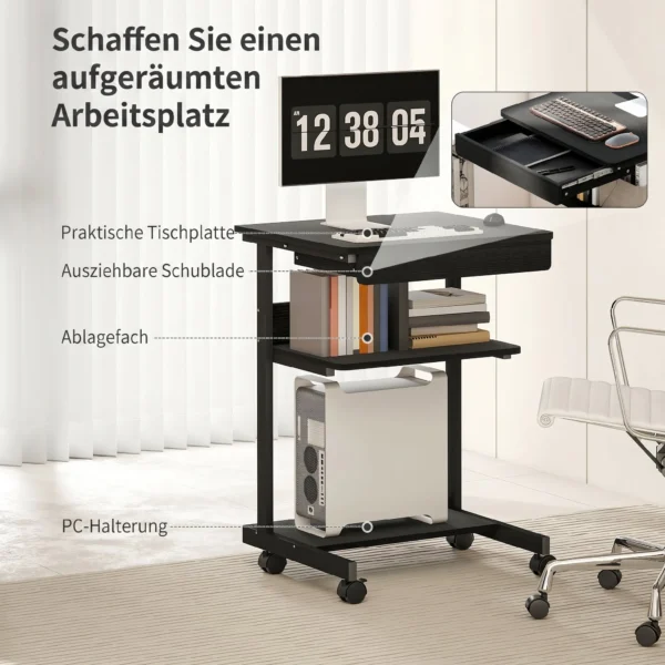 Rolbureau Met Lade En Planken, 4 Wielen, Compact, Spaanplaat, Metaal
