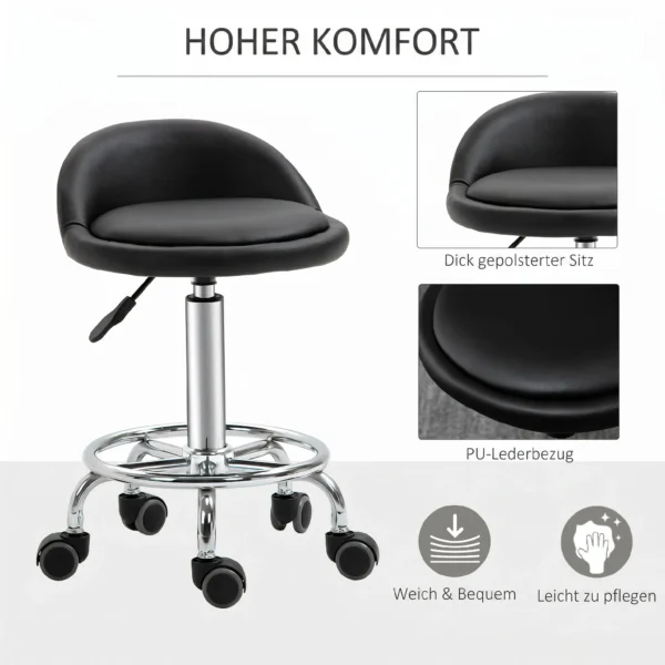 Rolkruk Met Rugleuning 57 72 Cm In Hoogte Verstelbaar Draaikruk Voor Kantoor Salon Massage